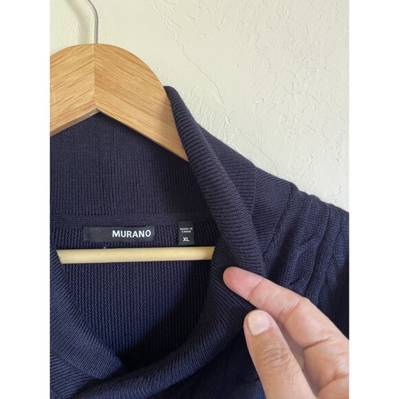 Murano Navy Blue Shawl Collar Pullover Fisherman Sweater Size XL Merino Wool Ble - Picture 6 of 7